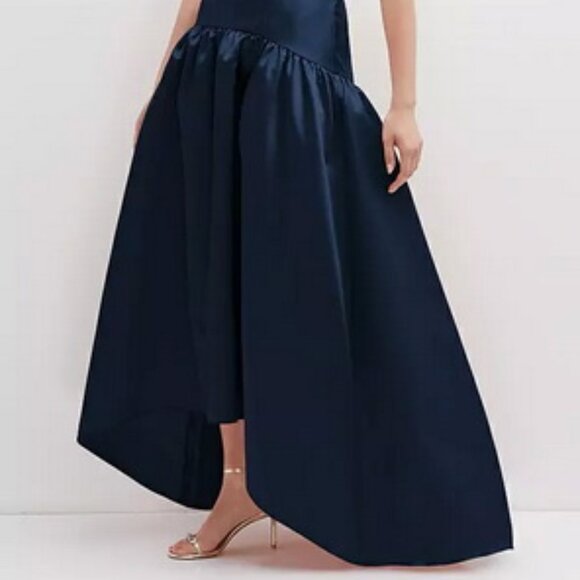 Alfred Sung Midnight Blue Strapless Satin High Low Gown D851 - Picture 4 of 6